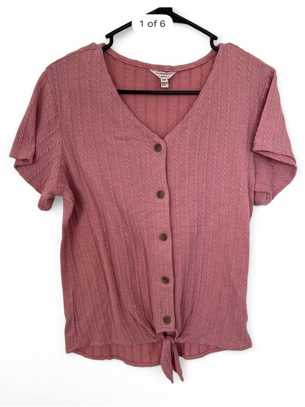 Women’s Pink Button-Front Tie-Hem Top